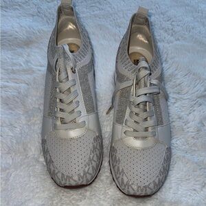 Michael Kors Silver Gray Knit & Leather Sneakers